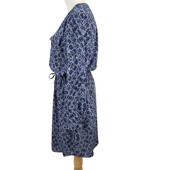 Rebecca Taylor Dress Women's 0 Silk V Neck Long Sleeve Mini Blue Floral Pockets - Picture 6 of 15